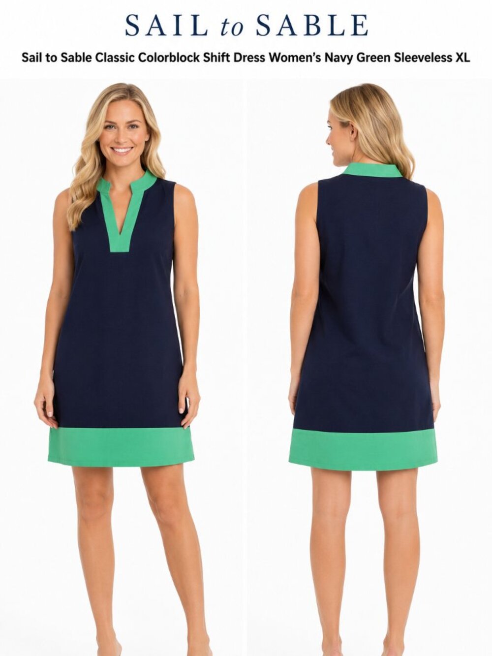 Sail to Sable Classic Colorblock Shift Dress Women’s Navy Green Sleeveless XL